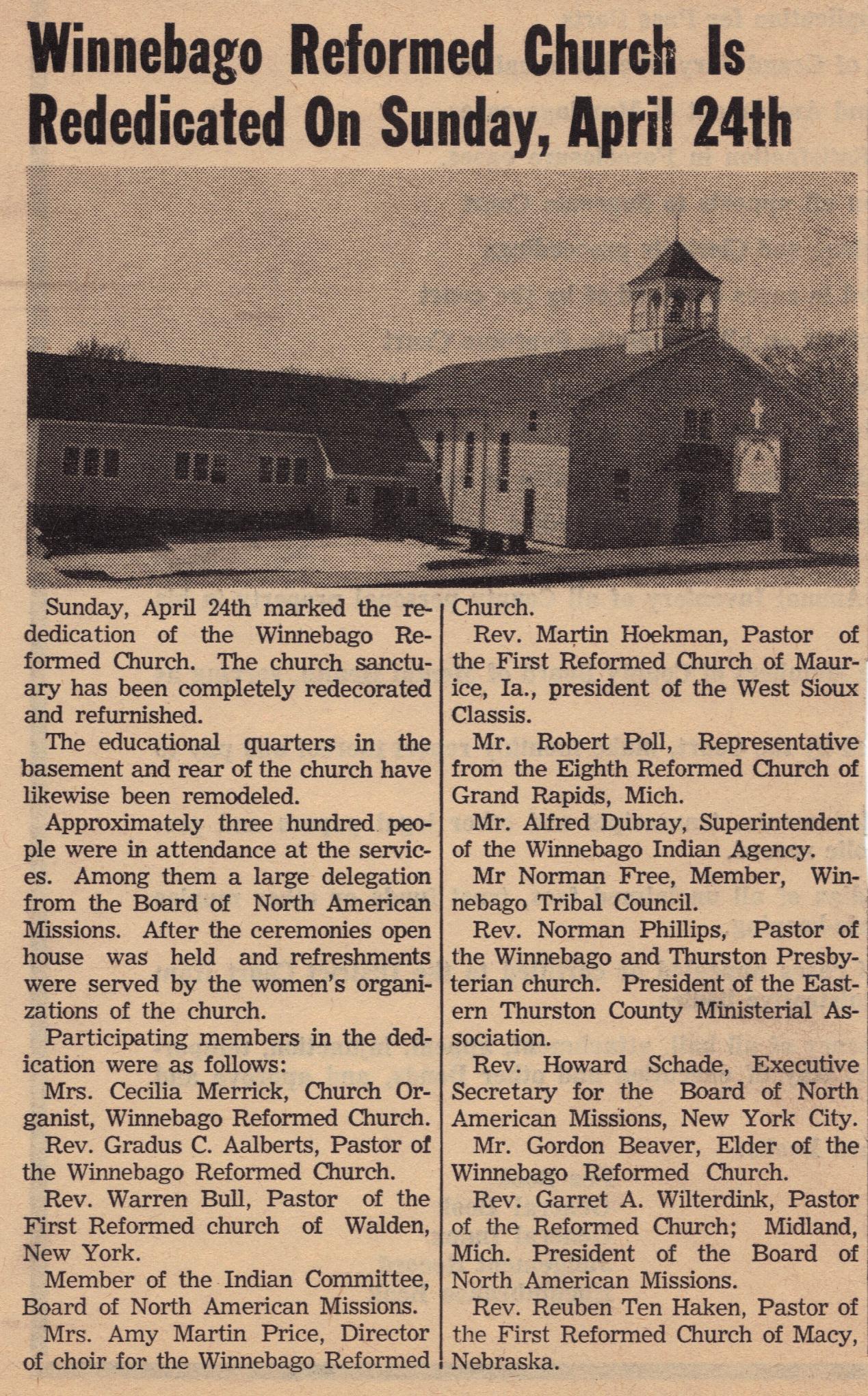 1966: Rededication news clipping